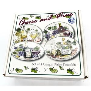 Godinger & Co Cheese & Wine Canape Plates Porcelain Set Of 4 Plates New In Box